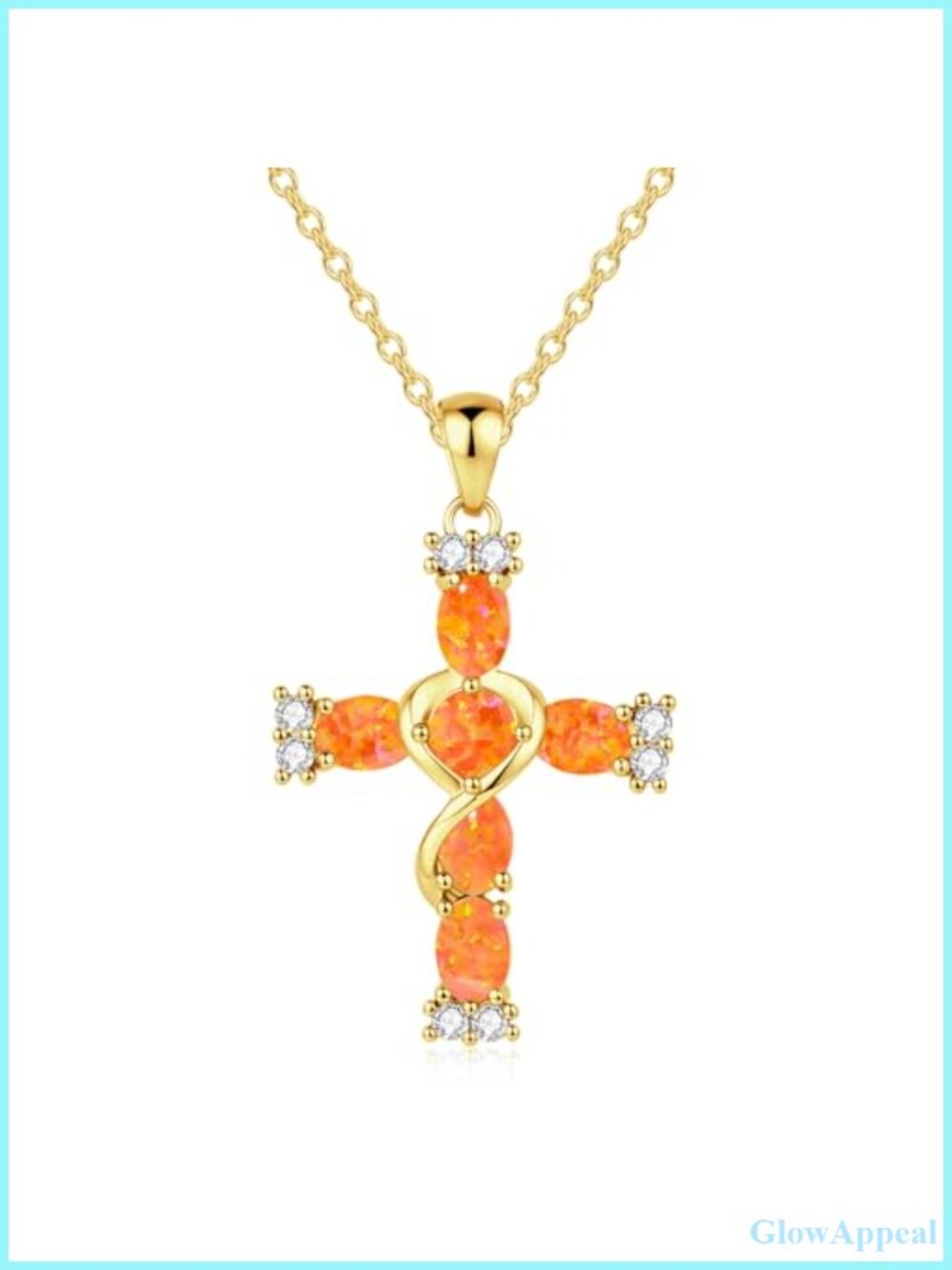 14K Gold Plated Opal Cross Pendant Necklace with Cubic Zirconia